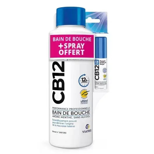 CB12 – Bain de Bouche 500 ml + Spray Buccal Sans Alcool 15 ml Offert Lariboisière Shop