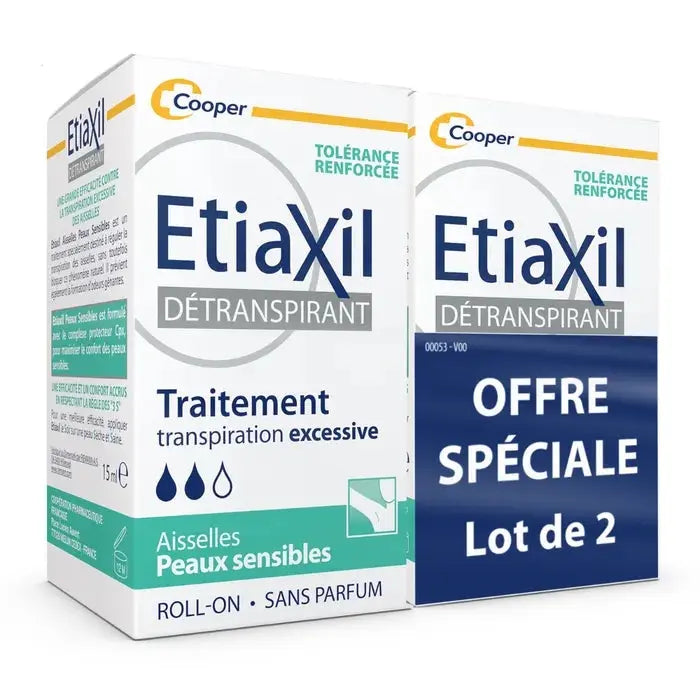 Etiaxil Détranspirant - Aisselles Peaux Sensibles Roll-On, Lot de 2x15ml Lariboisière Shop