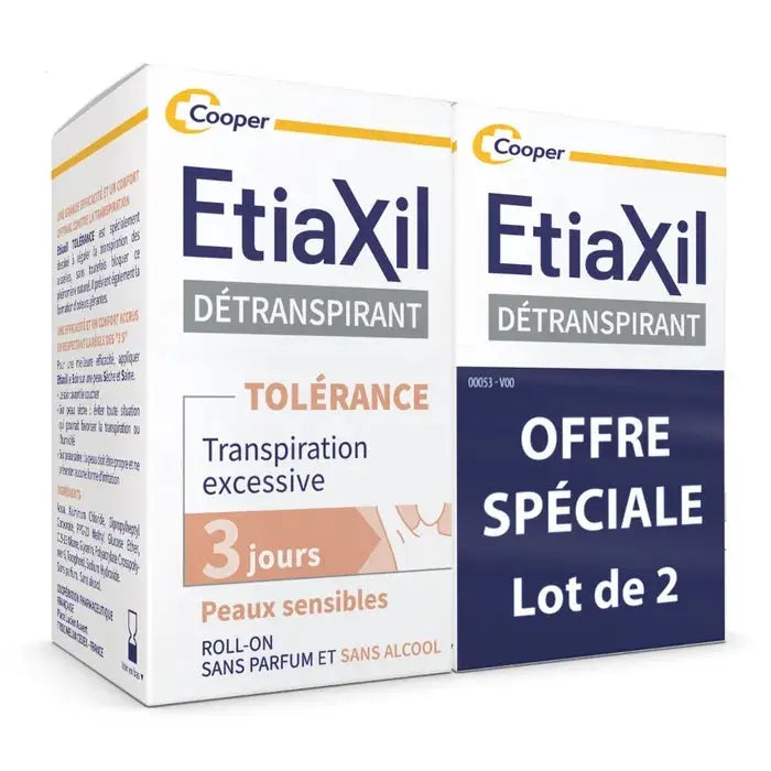 Etiaxil TOLERANCE CONFORT+ - Roll-On Détranspirant Transpiration Excessive - Peaux Sensibles, 2x15ml Lariboisière Shop