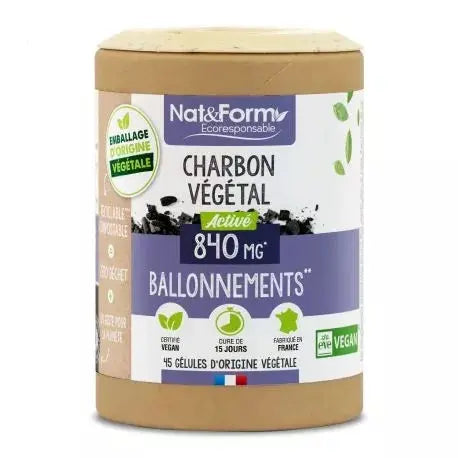 NAT&FORM Charbon Végétal 840 mg Ballonnements – 60 gélules Lariboisière Shop