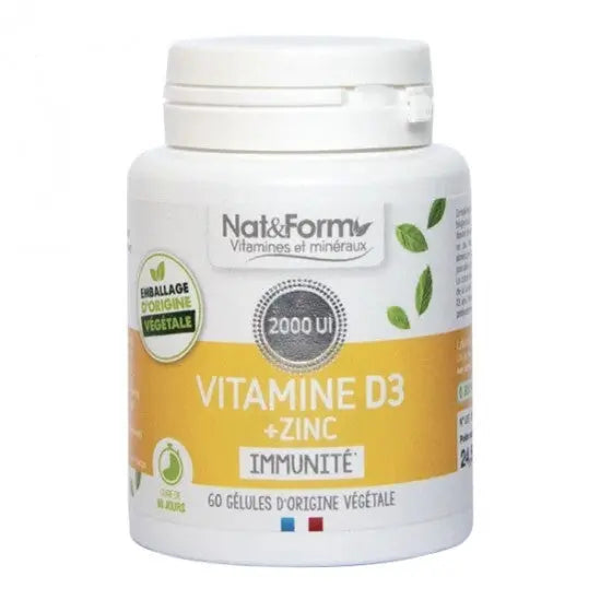 NAT&FORM Vitamine D3 + Zinc – 60 gélules Lariboisière Shop