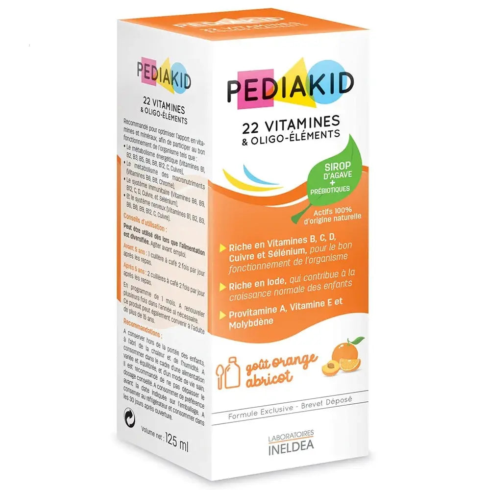 Pediakid 22 Vitamines & Oligo-elements Sirop Orange Abricot 125ml Lariboisière Shop