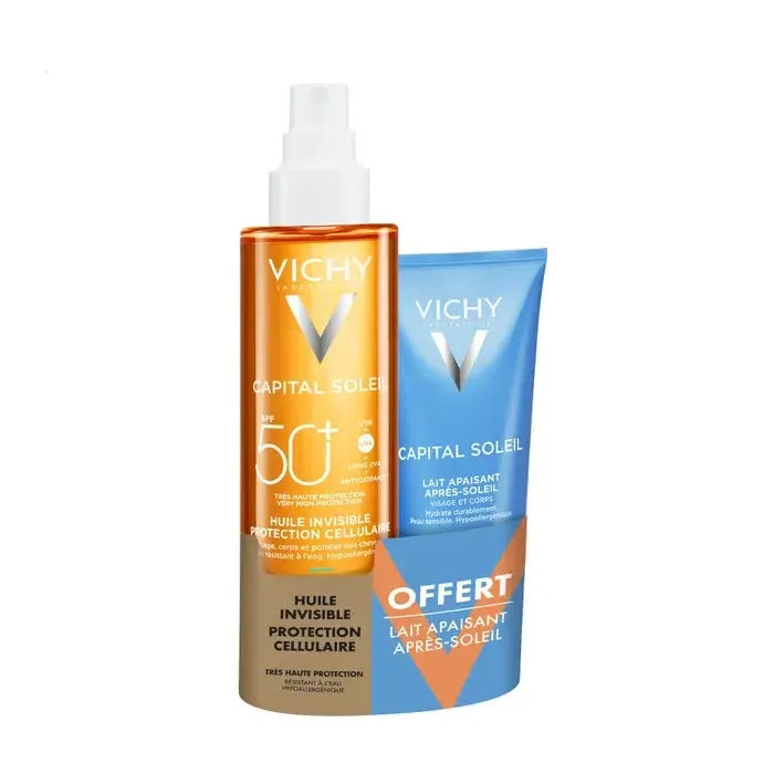 Vichy – Capital Soleil Spray Huile Solaire Invisible SPF50+ 200 ml + Lait Après-Soleil Offert 100 ml Lariboisière Shop