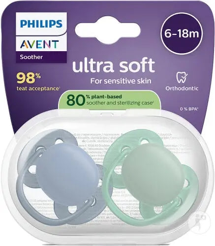 Avent - Sucette +6m Soft Bleu/Vert - Lot de 2 Pièces Lariboisière Shop