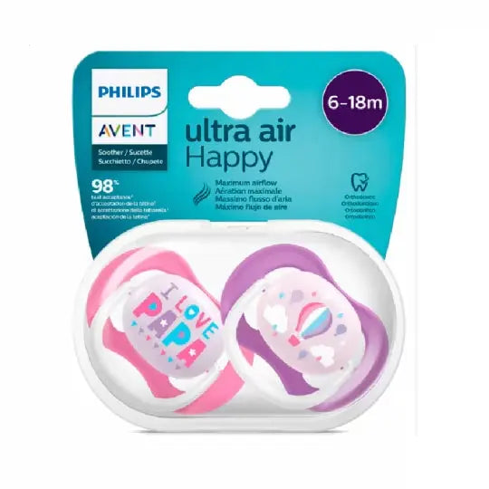 Avent - Sucettes Ultra Air Happy I Love Papa 6-18m Rose - 2 pcs Lariboisière Shop