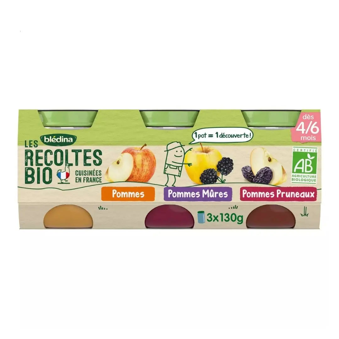 BLEDINA - LES RECOLTES BIO - Pots - Pomme Mûre - Pruneau - 3x130g Lariboisière Shop