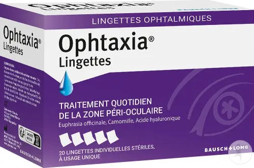 Bausch & Lomb - Ophtaxia - Lingettes Traitement Quotidien De La Zone Péri-Oculaire - 20 Pièces Lariboisière Shop