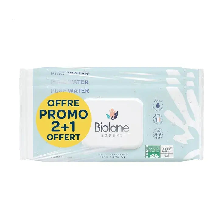 Biolane Pure Water Lot de 3 x 60 Lingettes Lariboisière Shop