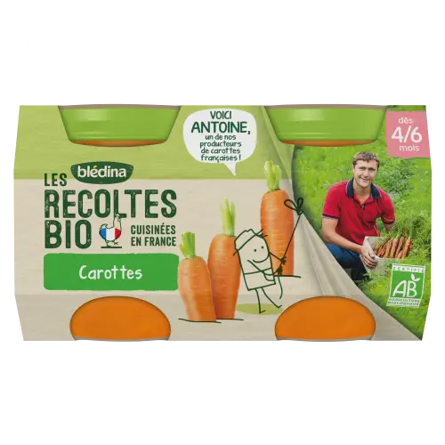 Blédina - LES RECOLTES BIO - Petits Pots Carottes Bio - Dès 4/6mois - 2x130g Lariboisière Shop