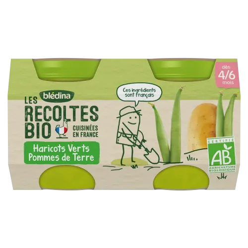 Blédina - LES RECOLTES BIO - Petits Pots Haricots Pommes de Terre Bio - Dès 4/6mois - 2x130g Lariboisière Shop