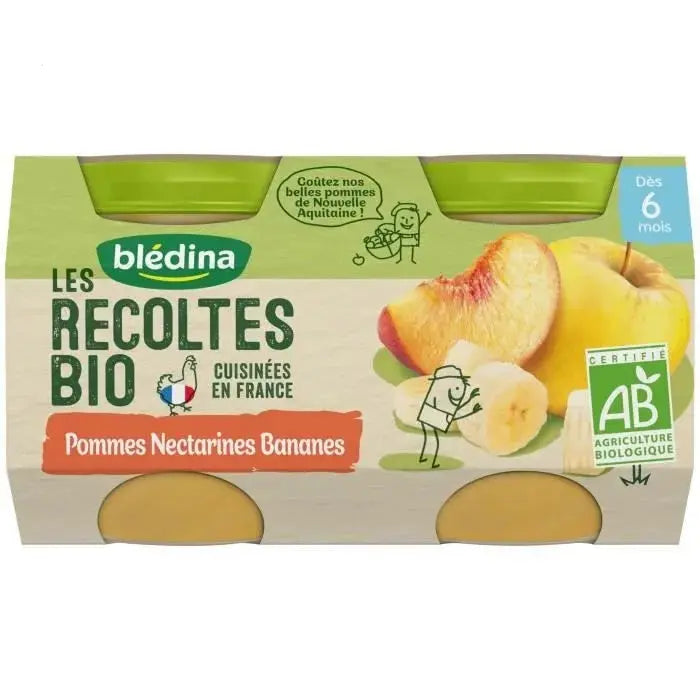 Blédina - LES RECOLTES BIO - Petits Pots Pommes Nectarines Bananes Bio - Dès 6 mois - 2x130g Lariboisière Shop