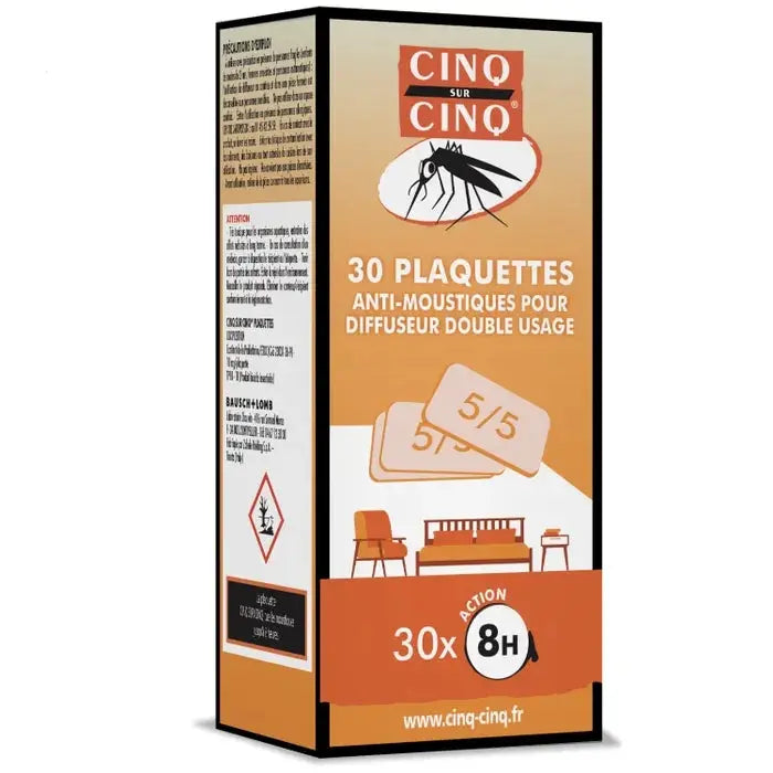 Cinq-sur-cinq - Recharge Diffuseur Electrique Anti-Moustique - 30 plaquettes Lariboisière Shop
