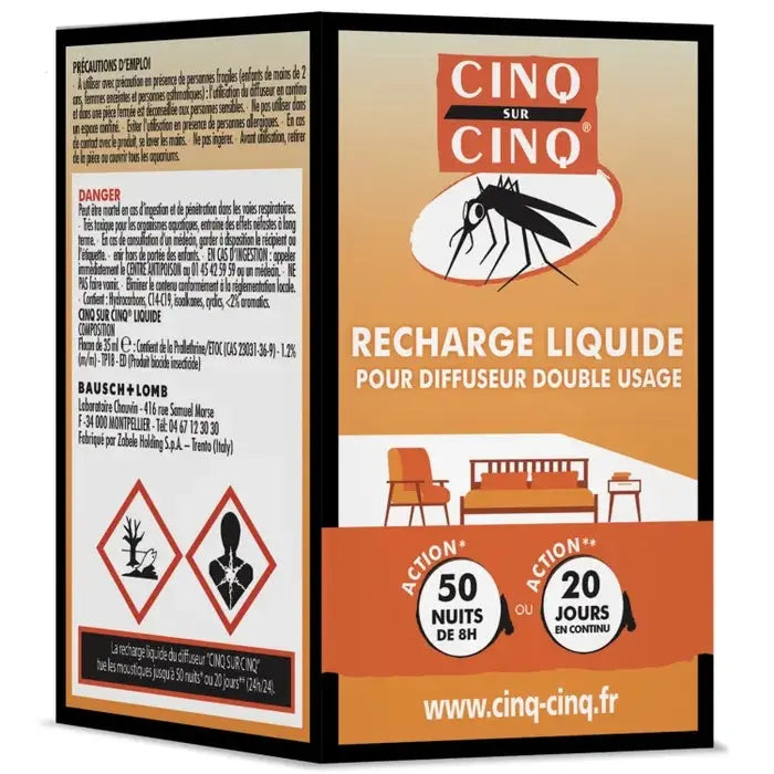 Cinq-sur-cinq - Recharge Liquide pour Diffuseur Anti-Moustiques - 35ml Lariboisière Shop