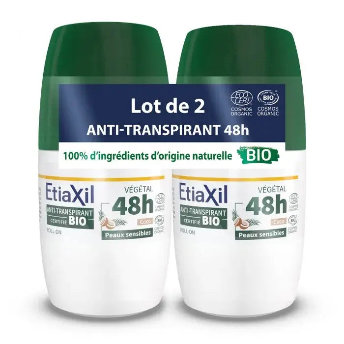 Cooper - Etiaxil Déodorant Anti-transpirant Végétal 48h Bio - Transpiration Modérée - Parfum Coco - Roll On - 2x50ml Lariboisière Shop
