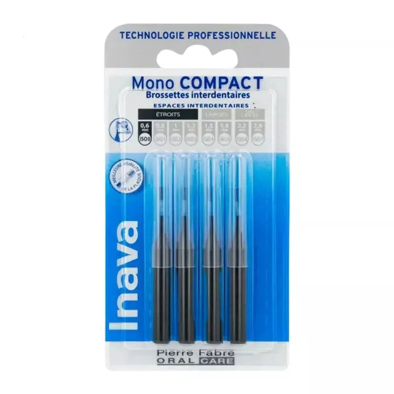 INAVA Mono Compact Brossettes Interdentaires Noires – Blister 4 unités (ISO 0 – 0,6 mm) Lariboisière Shop