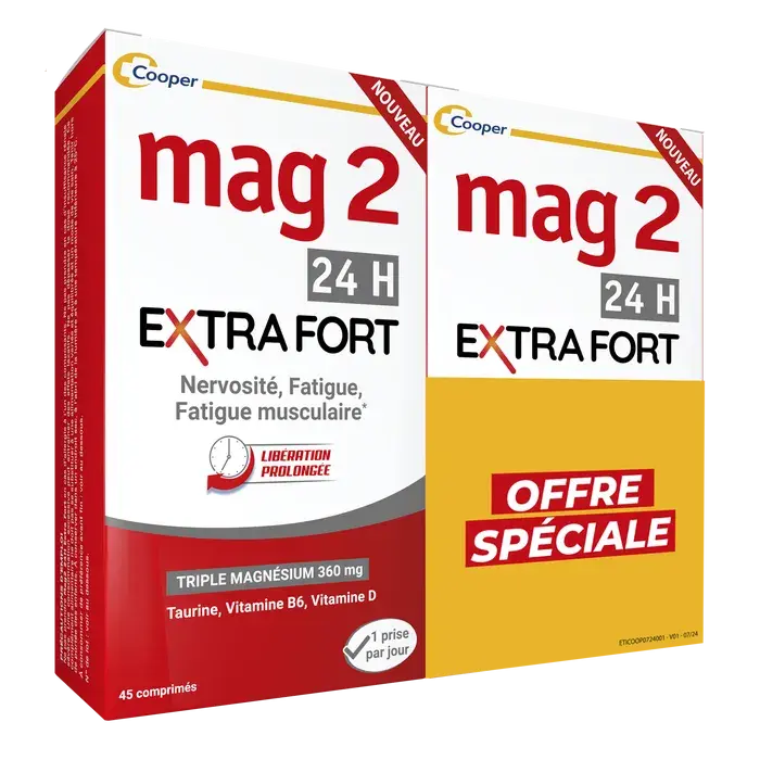 MAG 2 24H - Extra Fort - Magnésium, Vitamine B6, Vitamine D et Taurine - 2x45 comprimés Lariboisière Shop