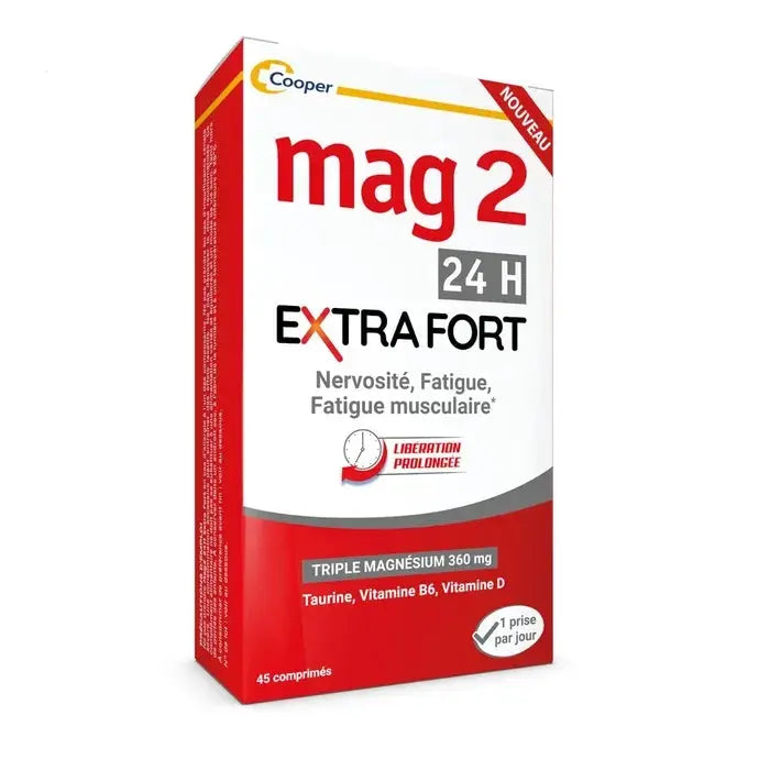 MAG 2 - 24H Extra Fort - Magnésium, Vitamine B6, Vitamine D et Taurine - 45 comprimés Lariboisière Shop