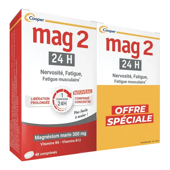 MAG 2 24H - Magnésium Marin - Vitamine B6 et Vitamine B12 - Anti-Nervosité et Anti-Fatigue - 2x40 Comprimés Lariboisière Shop