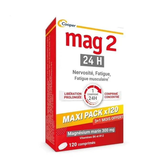 MAG 2 24H - Magnésium Marin, Vitamines B6 et B12 - Nervosité, Fatigue et Fatigue Musculaire - 120 Comprimés Lariboisière Shop