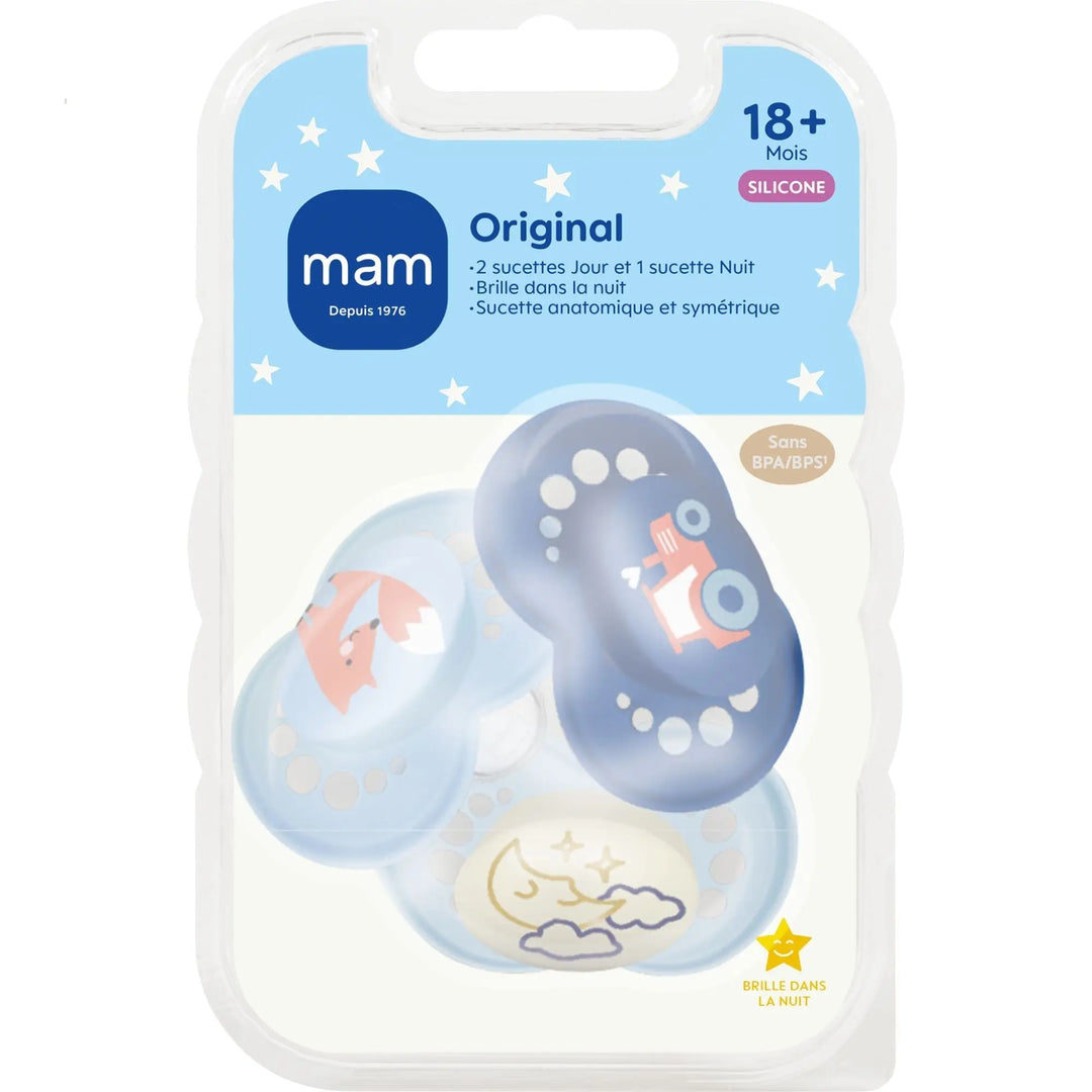 MAM Sucettes Original Bleu 18+ Mois Silicone – Lot de 3 Lariboisière Shop