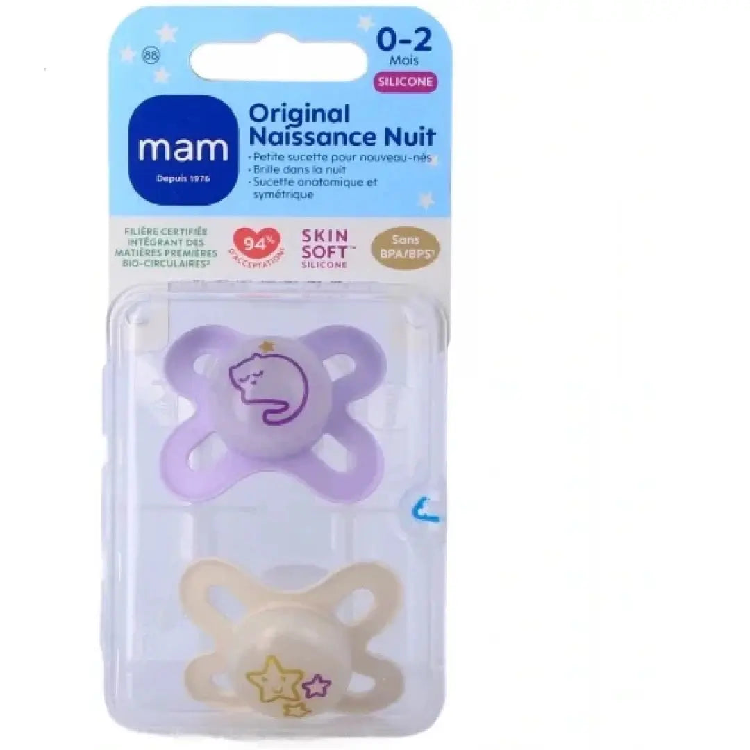 MAM Sucettes Original Naissance Nuit 0-2 Mois Silicone – Lot de 2 Lariboisière Shop