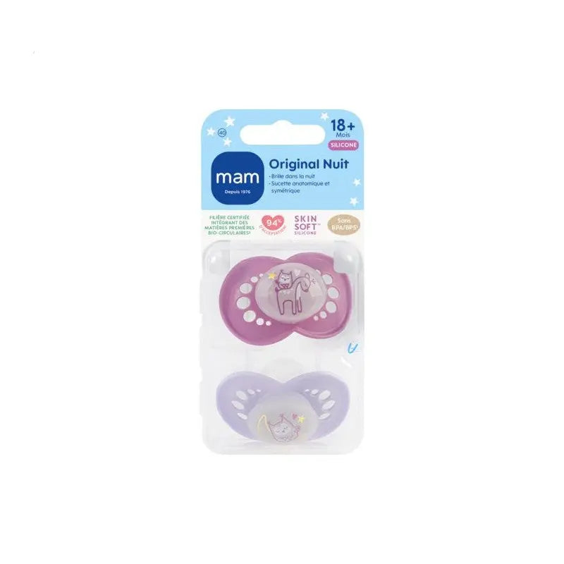 MAM Sucettes Original Nuit 18+ Mois Silicone – Lot de 2 Lariboisière Shop