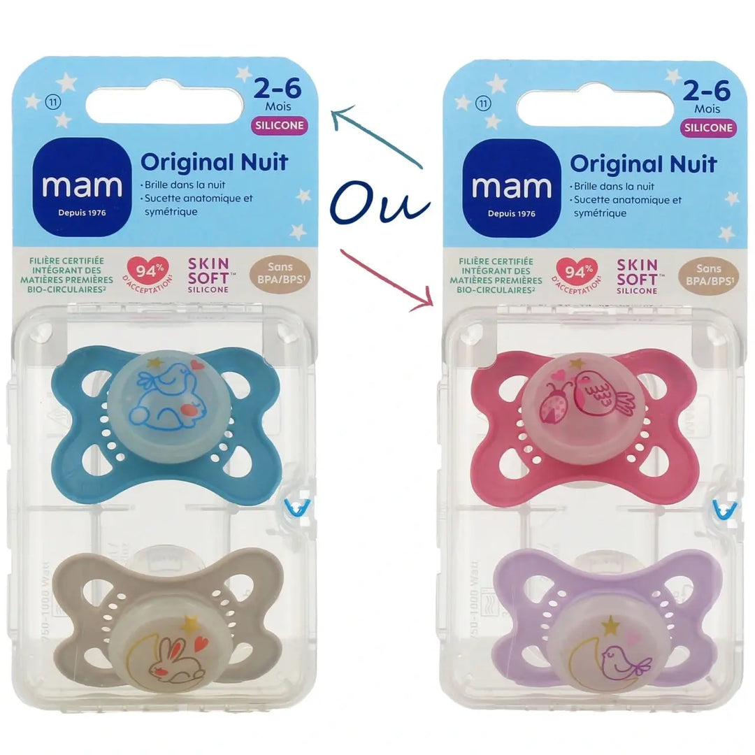 MAM Sucettes Original Nuit 2-6 Mois Silicone – Lot de 2 Lariboisière Shop