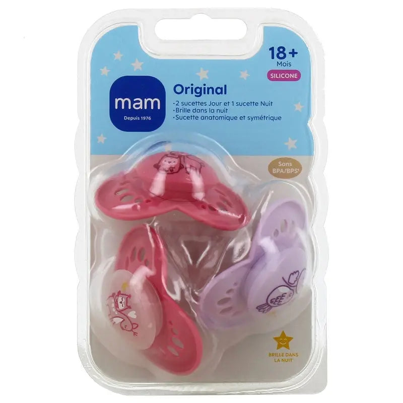 MAM Sucettes Original Rose 18+ Mois Silicone – Lot de 3 Lariboisière Shop
