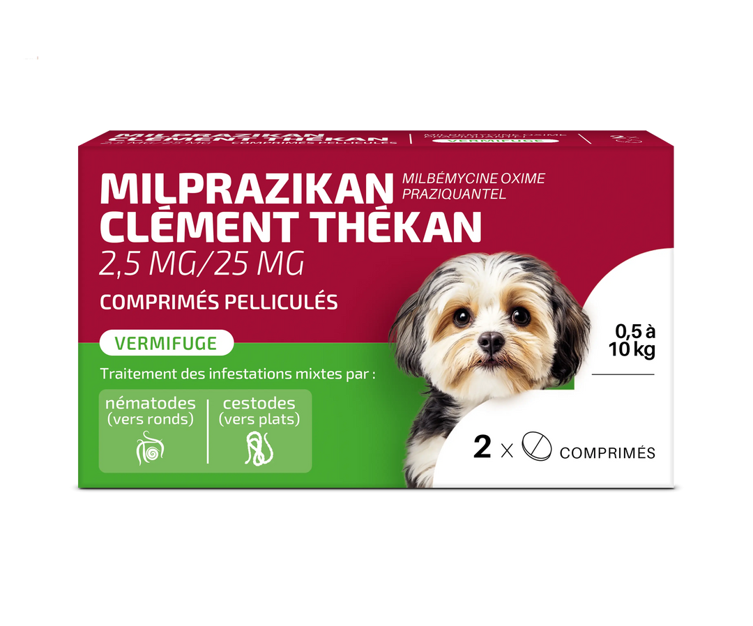 MILPRAZIKAN - 2,5 mg/25 mg  Comprimés pelliculés pour petits chiens et chiots - 2 Comprimés Lariboisière Shop