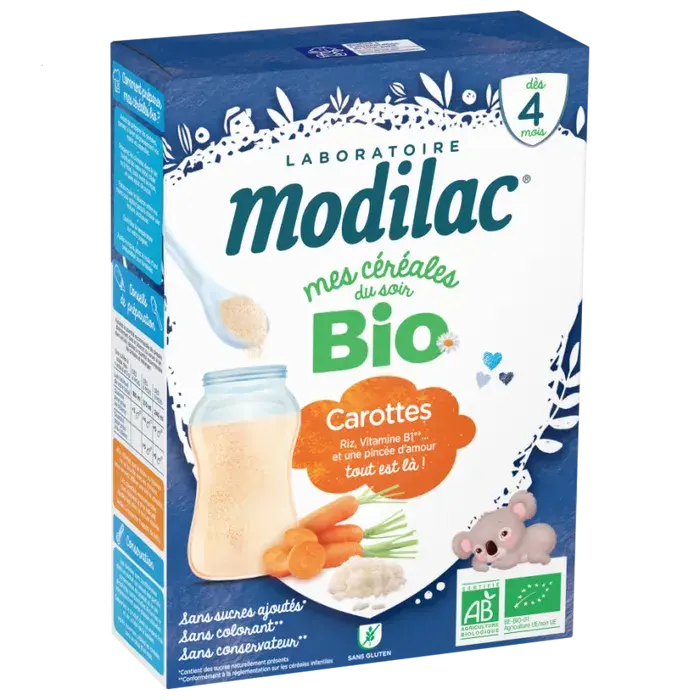 Modilac - MES CÉRÉALES DU SOIR BIO - Céréales Carottes Bio - Dès 4 mois - 250g Lariboisière Shop