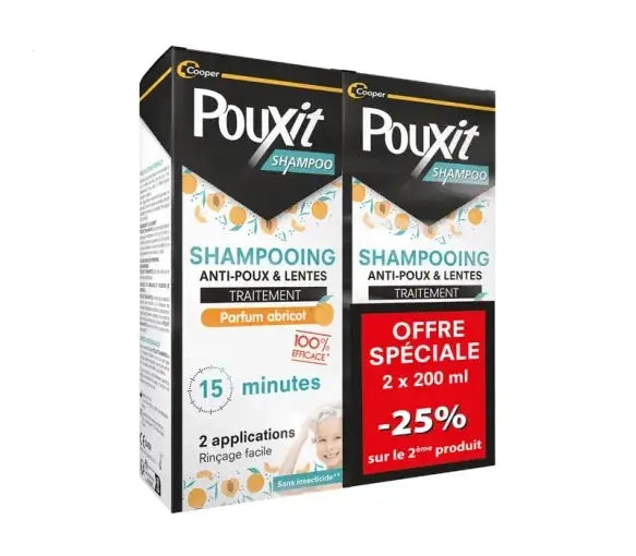 POUXIT - Shampooing traitant anti-poux & lentes parfum abricot -  2 x 200ml Lariboisière Shop