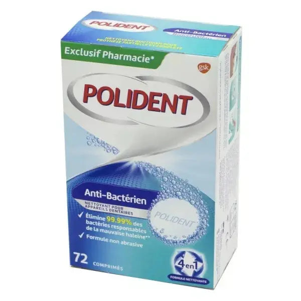 Polident Anti-Bactérien Nettoyant 72 Comprimés – Lariboisière Shop