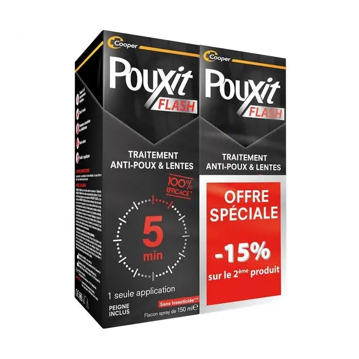 Pouxit FLASH - Traitement Anti-Poux et Lentes - Traitement 5 minutes - 2x150ml Lariboisière Shop
