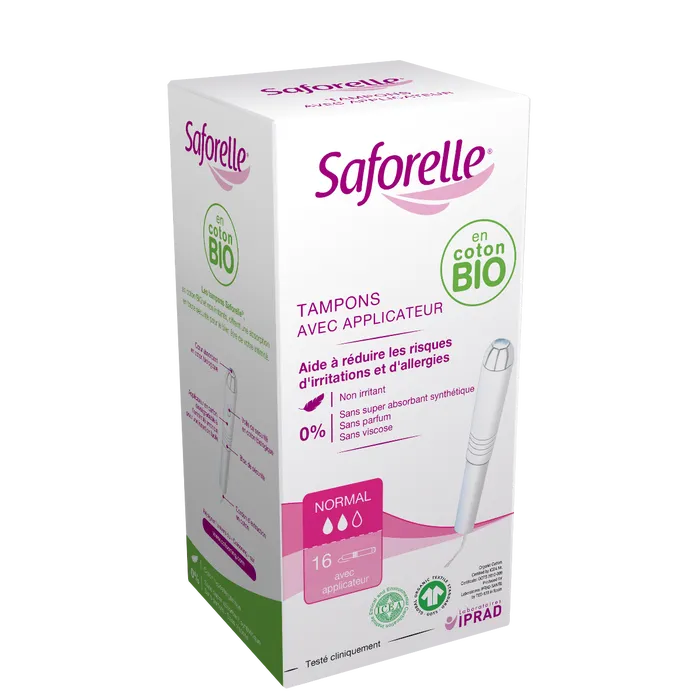 Saforelle - COTON PROTECT - Tampons avec Applicateurs Coton Bio - 16 Tampons