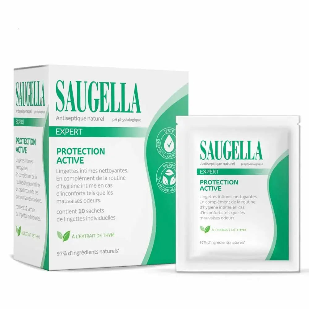 Saugella - Antiseptique Naturel Lingettes Intimes Nettoyantes Protection Active - x10 Lariboisière Shop