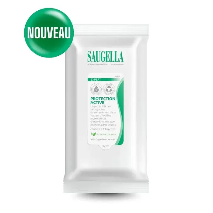 Saugella EXPERT - Ltingetes Nettoyantes Intimes Antiseptique Naturel - 1 Paquet de 15 Lingettes Lariboisière Shop