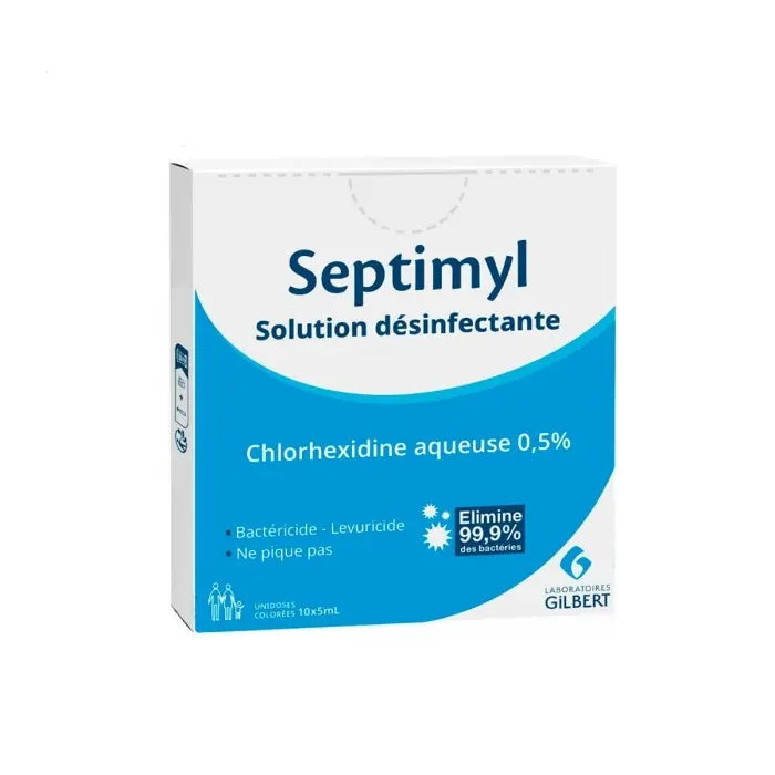 Septimyl Chlorhexidine 0,5 % Unidoses 10 x 5 ml – Antiseptique Cutané pour Plaies Superficielles Lariboisière Shop
