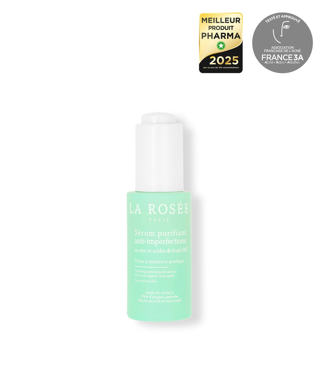 La Rosée Sérum Purifiant Anti-Imperfections au Zinc & Acides de Fruits BIO 30 ML