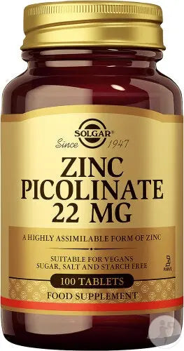 Solgar Zinc Picolinate 22 mg – 100 comprimés Lariboisière Shop
