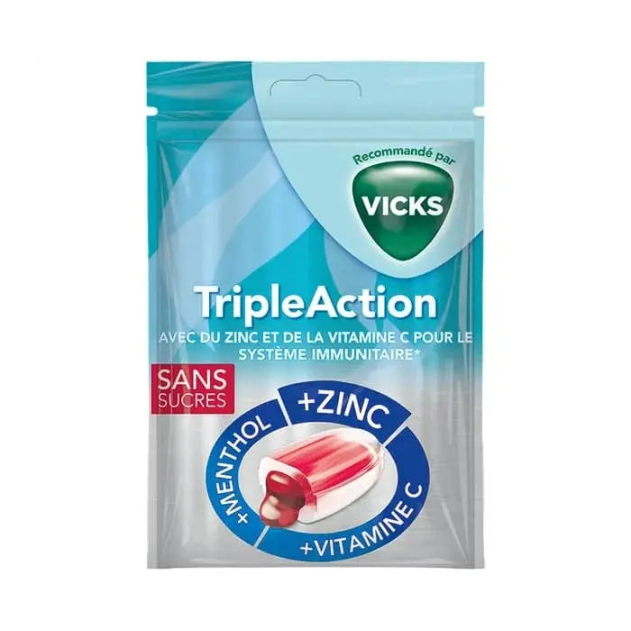 Vicks - TRIPLEACTION - Bonbons Menthol, Zinc et Vitamine C Sans Sucres - 72g Lariboisière Shop